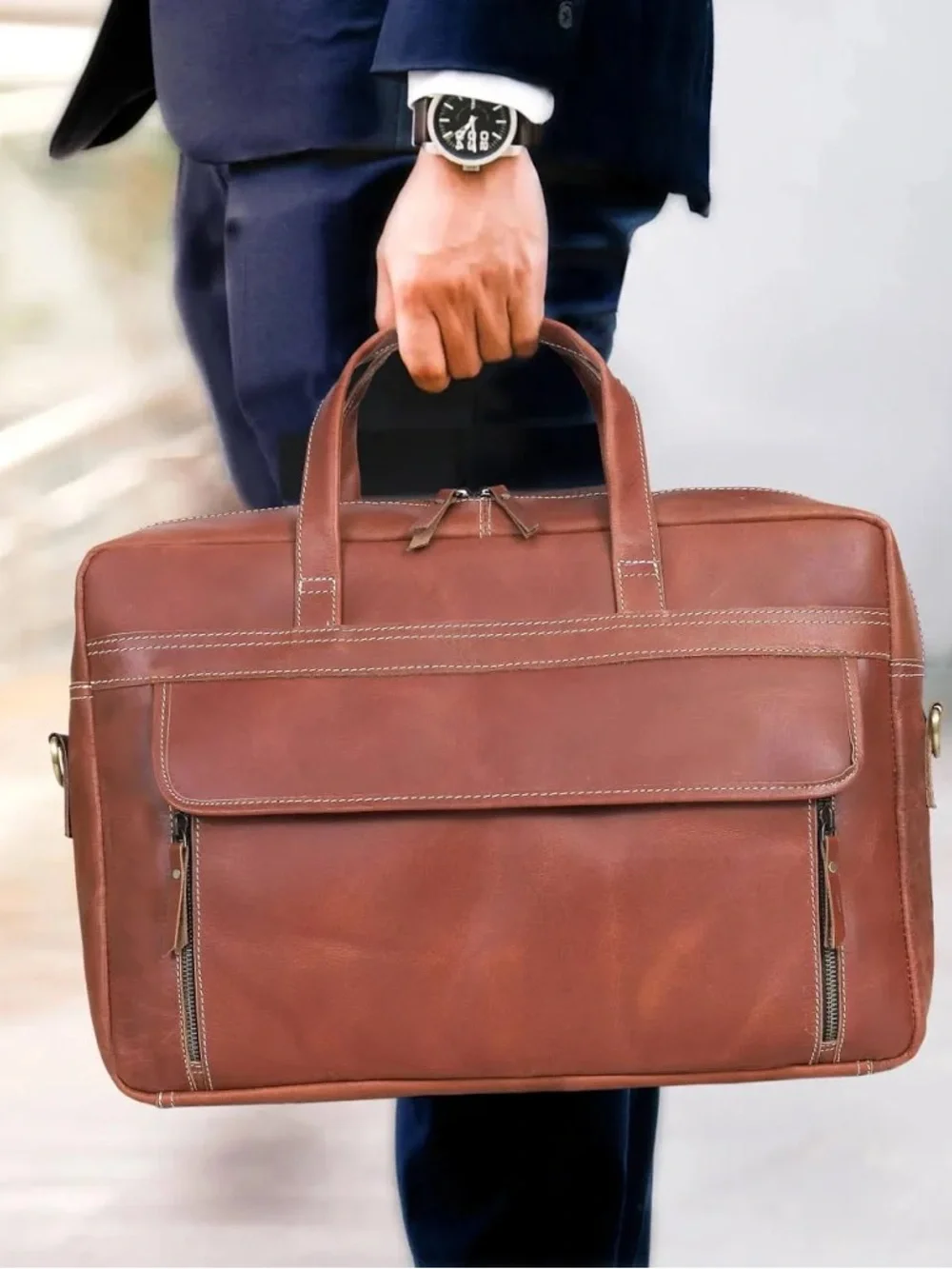 (NEW) Italian Full Grain Leather 18” Briefcase / Work Bag / Travel / Laptop Bag